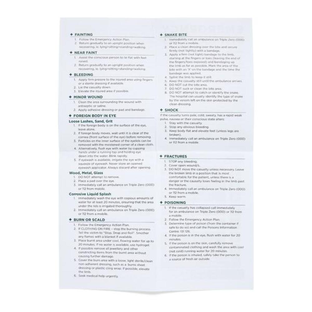 First Aid Instruction Sheet